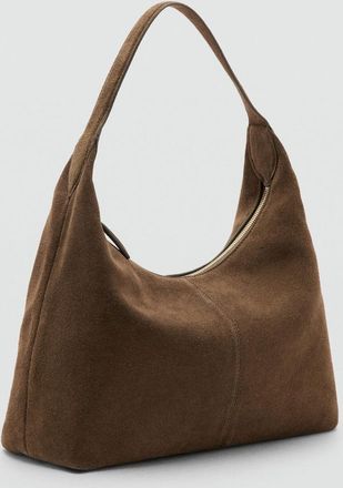Mango Borsa spalla crosta di cuoio impuntura marrone medio - Donna - Taglia unica - MANGO