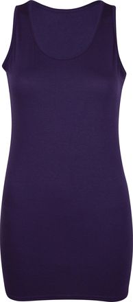 Purple Hanger Womens New Plain Round Scoop Neck Sleeveless Racer Back Ladies Long Length Stretch Muscle Vest Top Purple Size 8 - 10