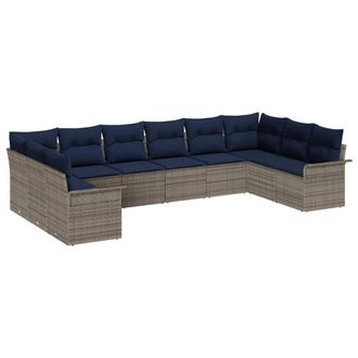 vidaXL Conjunto De Sof&aacute; De Jard&iacute;n 10 Pcs Gris Claro Rat&aacute;n Sint&eacute;tico Vidaxl