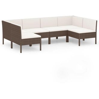vidaXL Set Muebles De Jard&iacute;n 6 Pzas Y Cojines Rat&aacute;n Sint&eacute;tico Marr&oacute;n Vidaxl