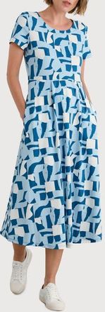 Seasalt Cornwall Veronica Geo Print Stretch Organic Cotton Jersey Midi Dress in Torn Shapes Sailor at Nordstrom, Size 10 Us