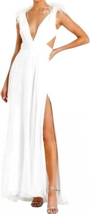 Mac Duggal Womens Ostrich Feather A-Line Gown In White