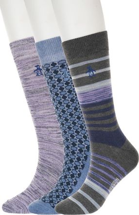 Original Penguin Doleman Stripe Assorted 3-Pack Crew Socks in Grey at Nordstrom Rack
