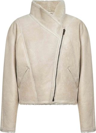 Isabel Marant Blondine Shearling Jas - Dames - Leren en Su&egrave;de Jassen - Beige - M - Leer - Jassen
