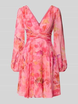 Jake*s Cocktailkleid mit Ballon&auml;rmeln und V-Ausschnitt in Pink Melange, Gr&ouml;&szlig;e 32