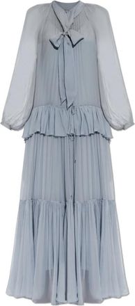 Chlo&eacute; Vloeiende Lange Jurk in Zijdemousseline - Dames - Maxi kleedjes - Blauw - S - Kleedjes