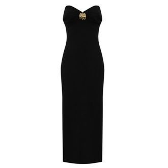 Elisabetta Franchi Maxi Dresses, female, Black, Size: XL Tubino in crepe fluido con macro fiocco