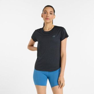 New Balance Mujer Sport Core Heather T-Shirt en Negro, Poly Knit, Talla 2XL