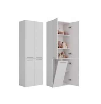 OEM Columna De Estantes Para Mueble De Ba&ntilde;o, Color Blanco Mate Con Cesta - Dise&ntilde;o Universal, Gran Capacidad De Almacenamiento