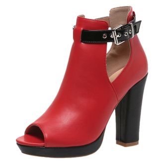 Generic Elegant Womens High Heel Sandals Soft Sole Thick Platform Open Toe Fish Mouth Designer Summer Footwear For Ladies Comfort (Red, 4.5)