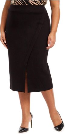 Anne Klein Womens Long Sweater Pencil Skirt, Black, 2X