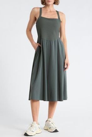 Zella Rib Hybrid Midi Dress in Green Urban at Nordstrom Rack, Size X-Large
