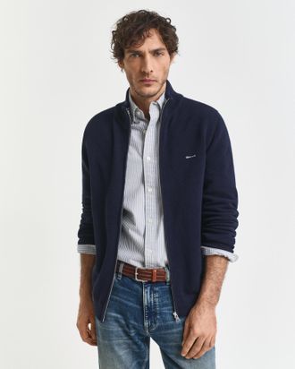 GANT Men Cotton Piqu&eacute; Zip Cardigan (4XL) EVENING BLUE