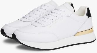 Tommy Hilfiger Womens Metallic Accent Leather Runner Sneaker - White / Black - US 9.5 / EU 41