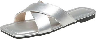 Generic Open Toe Sandals for Women Flat Bottom Open Toe Wide Slippers Womens Wide Fit Soft Slip On Shoes (Silver, 7.5)