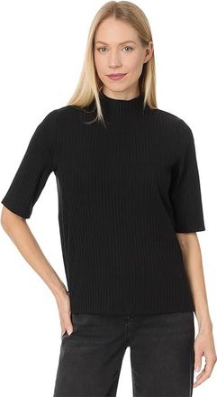 Eileen Fisher Mock Neck Elbow Sleeve Top Womens Clothing Black : MD, Lyocell/Spandex