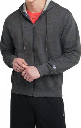 Champion Powerblend Full Zip- Up Hoodie In Granite Heather