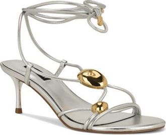 Nine West Greska Ankle Wrap Sandal in Silver at Nordstrom, Size 9.5