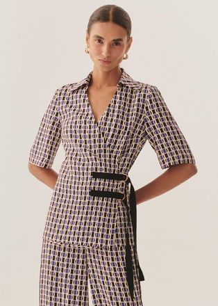 Exquise Madeline Belted Wrap Shirt in Blue Patterned at Nordstrom, Size X-Large