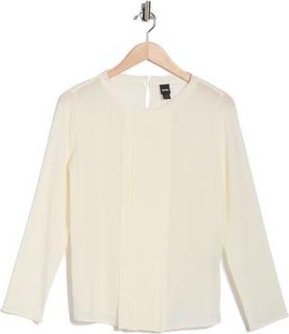 BOSS Bemiu Pleated Long Sleeve Silk Top in Open White at Nordstrom Rack, Size 10