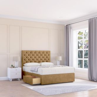 Sloomy Mayfair Divan Bed Base 4 Drawers & 26 Struts Headboard in Bronze | Size: Double