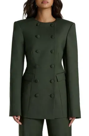 Naked Wardrobe Power Shoulder Double Breasted Blazer in Olive at Nordstrom Rack, Size X-Small