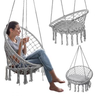 OEM Silla Colgante Nido De Cig&uuml;e&ntilde;a, Hamaca, Estilo Bohemio, Columpio Con Coj&iacute;n, Gris Kr33sz