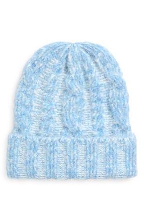 Melrose and Market Marled Cable Knit Beanie in Blue- Ivory at Nordstrom Rack