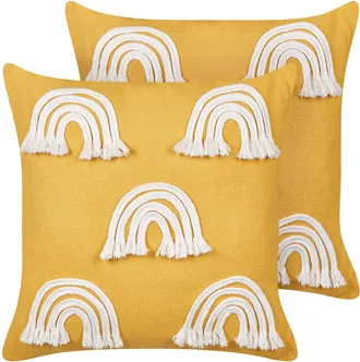 Beliani Beliani - Conjunto De 2 Cojines De Algod&oacute;n Bordado Arco Iris 45 X 45 Cm Amarillo Leea