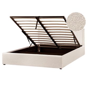 Beliani Cama Con Almacenaje Elevable Tapizada De Boucl&eacute; Beige 160 X 200 Cm Montlaur