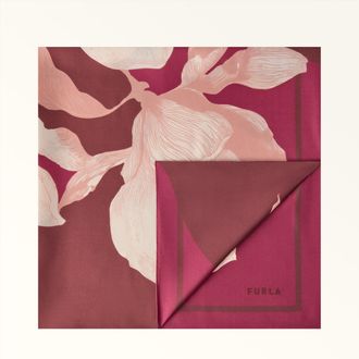 Furla Tortona Carr&eacute; Muddy Gray Pink Silk Twill With Big Magnolia Print Woman