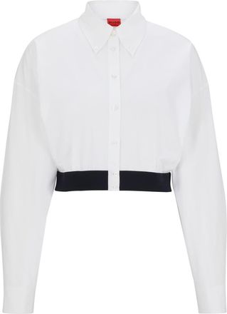 HUGO BOSS Hugo Womens Collared Neck Drop Shoulder Long Sleeve Shirt in White - Size 16 UK