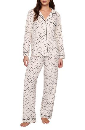 Eberjey Gisele Printed Long Pajamas in Heart To Heart Black/blk at Nordstrom, Size Xx-Large