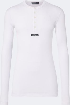 Dolce & Gabbana Top Henley in cotone a coste con logo