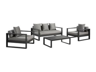 Vente-Unique Muebles de sal&oacute;n para jard&iacute;n de aluminio: un sof&aacute; de 3 plazas, 2 sillones, una mesa de centro - MOLOKAI