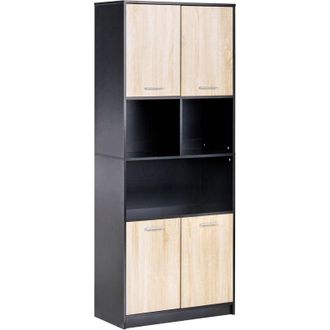 Beliani 4 Door Bookcase Brown and Black Particle Board Minimalistic Office Furniture Open and Close Shelves ZEHNA