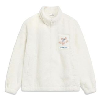 Li-Ning (WMNS) Li-Ning Floral Logo Faux Leather Jacket Cream White AJDT544-3