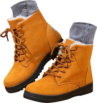 Generic Snow Boots for Women Winter Wide Fit Ankle Booties Warm Faux Fur Lined Orthopedic Shoes Comfortable Lace up Pull on Walking Boot Lightweight Waterproo