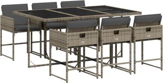 vidaXL Set Comedor Jard&iacute;n 7 Pzas Y Cojines Rat&aacute;n Sint&eacute;tico Gris Vidaxl