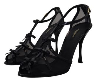 Dolce & Gabbana Womens Black Stiletto High Heels Sandals Shoes Calf Nylon