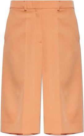 Stella McCartney Wool Pleated Shorts - Dames - Korte Broeken - Oranje - S - Wol - Korte Broeken