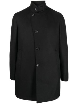 Tagliatore Gordon asymmetric-fastening parka coat - men - Virgin Wool/Cupro - 52 - Black