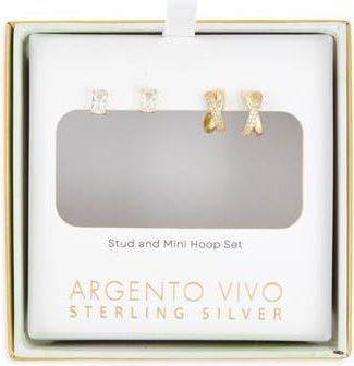Argento Vivo Pack of 2 Crystal Stud & Mini Huggie Hoop Earrings Set in Gold at Nordstrom Rack