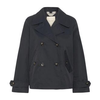 Part Two Trench Coats, female, Blue, Size: 3XL Classic Dark Navy Jacket with Wide Collar