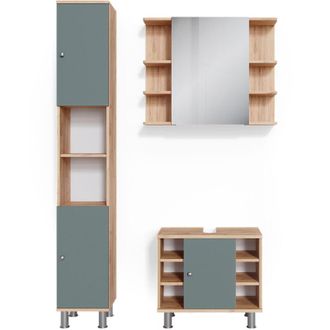 Vicco Set mobili bagno Fynn, Verde, 3 parti, con colonna