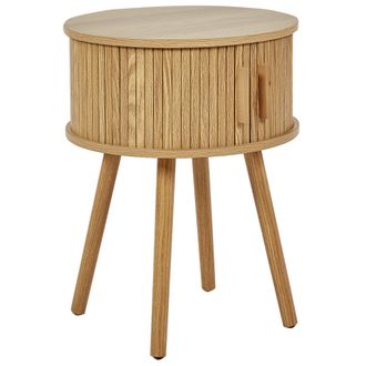 Beliani Beliani - Mesita De Noche Puertas Correderas Mdf Patas De Madera Maciza Madera Clara Selah