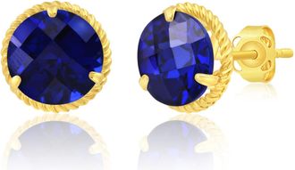 MAX + STONE 14k Yellow or White Gold 8mm Roped Halo Gemstone Round Stud Earrings