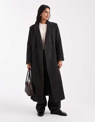 Asos Cappotto dad heritage in misto lana a spina di pesce-Nero