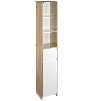 OEM Armario Alto De Ba&ntilde;o Mueble Columna De Ba&ntilde;o Con 1 Puerta Caj&oacute;n Y 3 Estantes Balda Ajustable Para Cocina Sal&oacute;n 32,6x30x171,2 Cm Madera Natural Y Blanco
