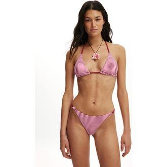 Cotton On Womens String Triangle Bikini Top in Terry Stripe Red at Nordstrom, Size X-Small